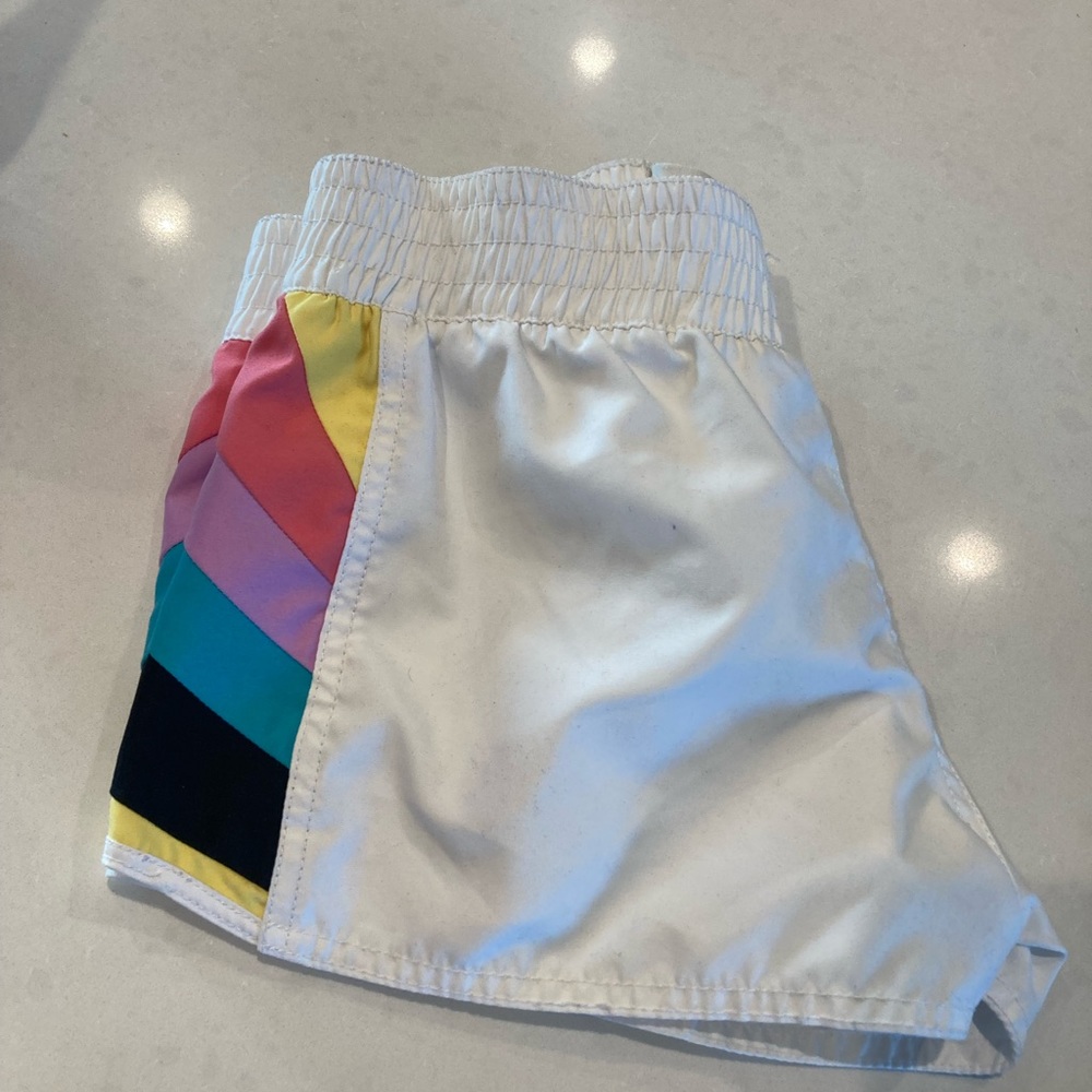 EUC Roxy Boardshorts White with 🌈 colored panel stripes